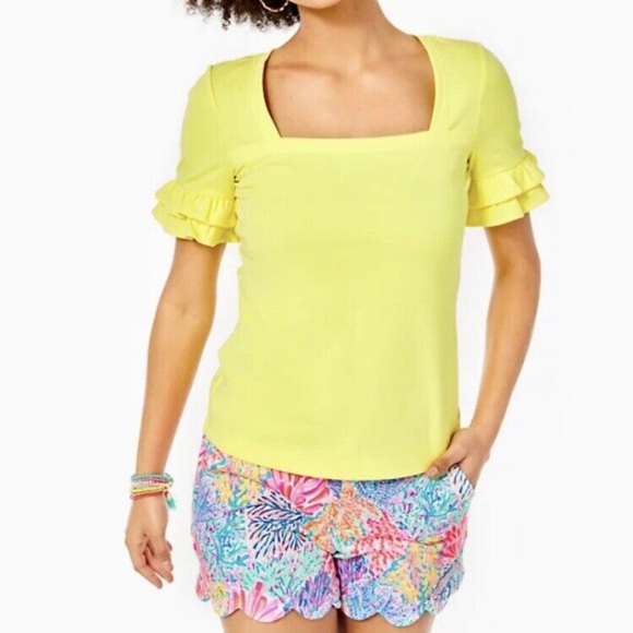 Lilly Pulitzer Tops - NWT Lilly Pulitzer Calla Yellow Square Neck Short Sleeve Top - Size Medium